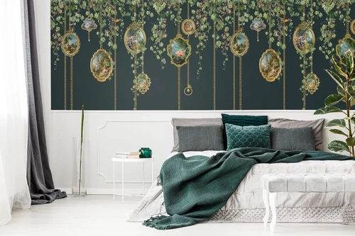 живопись, картины, медальоны, ветки, листья, лианы, зеленая, темно зеленая, темные