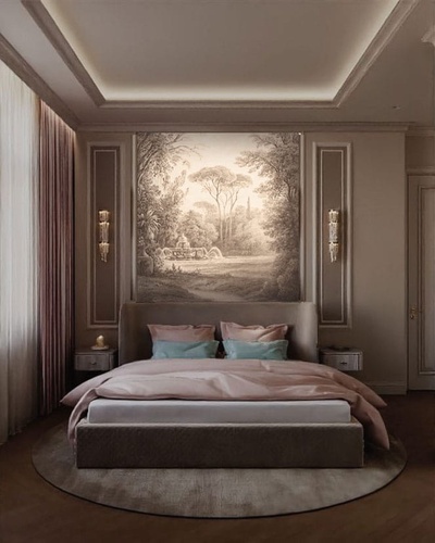 пейзаж, бежевые, лес, парк,  новинки, деревья, фонтан, перспектива, расширяющие пространство