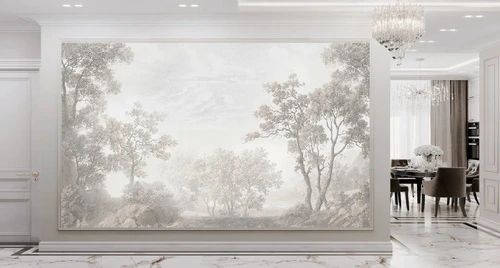 пейзаж, лес, деревья, серые, красивый лес, лес в тумане, деревья в тумане, туманный лес, лес в интерьере, новинки